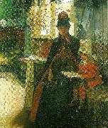 Carl Larsson i valand. interior med karin ochsuzanne painting